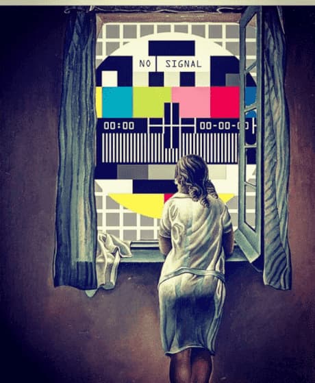 Muchacha mirando por la ventana (Dalí) con la carta de ajuste de fondo